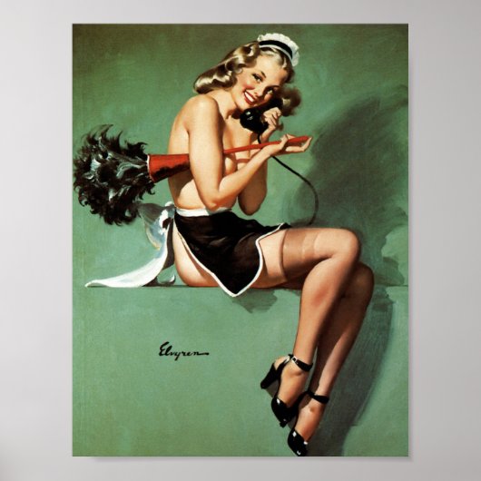 French Maid with Duster Pin Up Poster (Voorkant)
