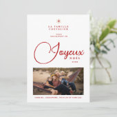 French Modern Joyeux Noël Snowflake Photo Holiday  Feestdagenkaart (Staand voorkant)