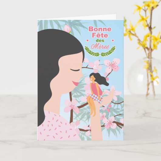 FRENCH Moederdag Cherry Blossom mam. Kaart (Gele Bloem)
