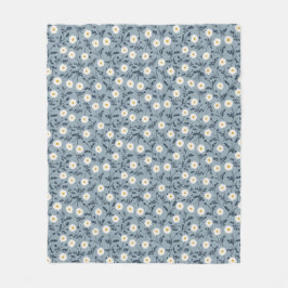 French Navy Blue Modern Farmhouse Daisy Pattern Fleece Deken