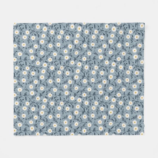 French Navy Blue Modern Farmhouse Daisy Pattern Fleece Deken (Voorkant (Horizontaal))