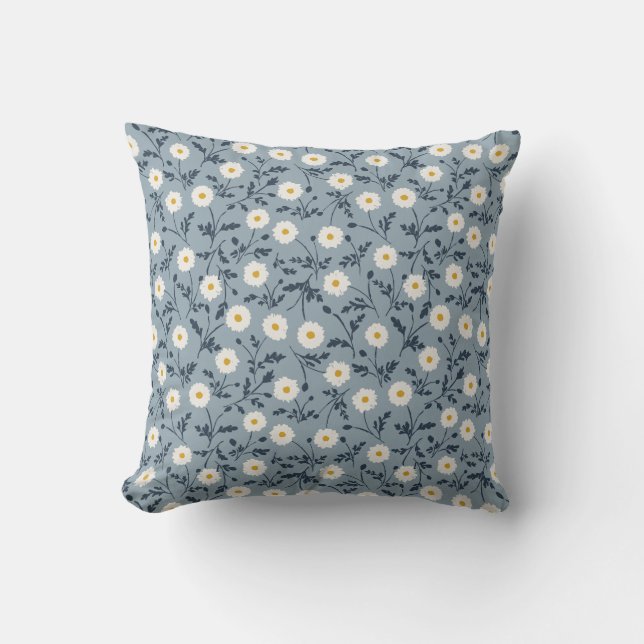French Navy Blue Modern Farmhouse Daisy Pattern Kussen (Voorkant)