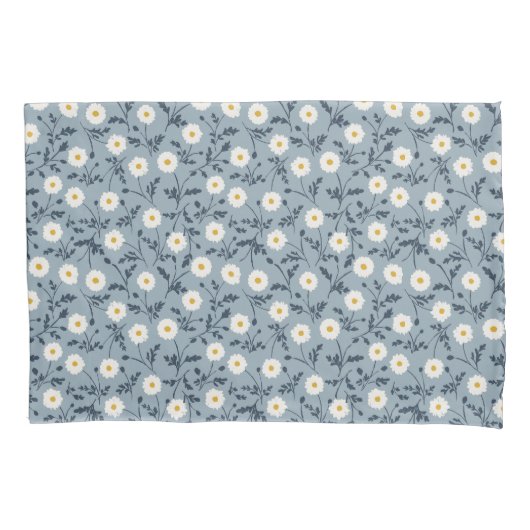 French Navy Blue Modern Farmhouse Daisy Pattern Kussensloop (Voorkant)