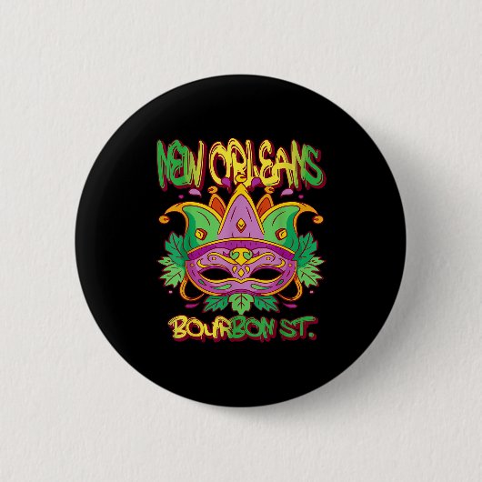 French New Orleans Mardi Gras Bourbon Street Souve Ronde Button 5,7 Cm (Voorkant)