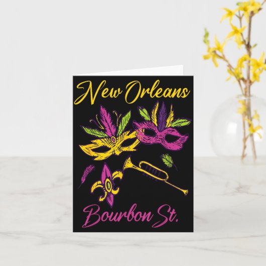 French New Orleans Mardi Gras Souvenir Bourbon Str Kaart (Gele Bloem)