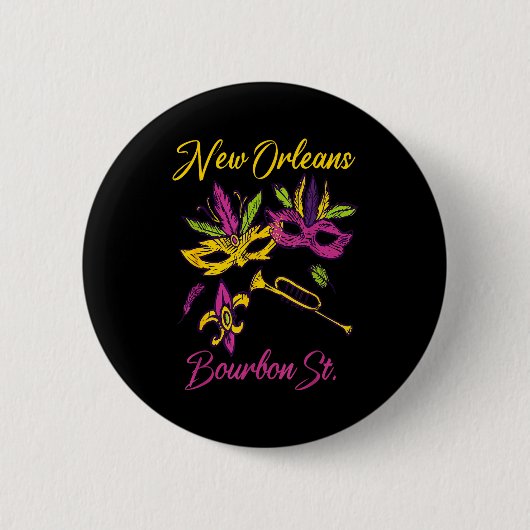 French New Orleans Mardi Gras Souvenir Bourbon Str Ronde Button 5,7 Cm (Voorkant)