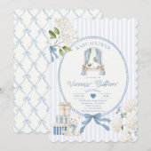 French Nursery Baby Boy Shower Coquette Stripe Bow Kaart (Voorkant / Achterkant)