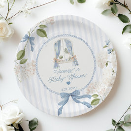 French Nursery Baby Shower Blue Stripes Bow Papieren Bordje