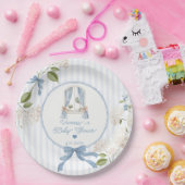 French Nursery Baby Shower Blue Stripes Bow Papieren Bordje (Feest)