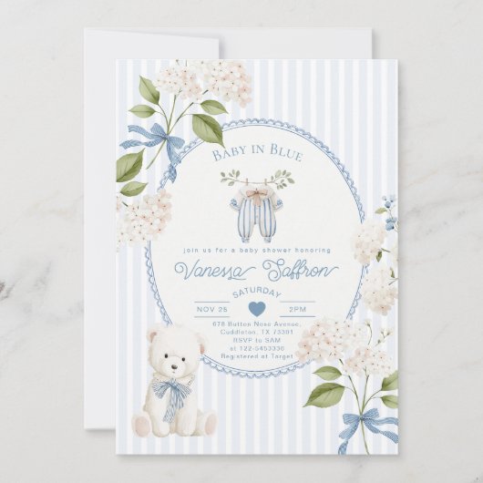 French Nursery Baby Shower Coquette Baby in Blue Kaart (Voorkant)