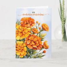 French October Birthday Bon Anniversaire Marigolds