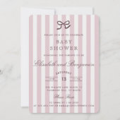 French Pink Bow & Stripes Baby shower Invitation Kaart (Voorkant)