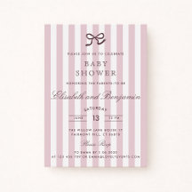 French Pink Bow & Stripes Baby shower Invitation