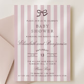 French Pink Bow & Stripes Baby shower Invitation Kaart