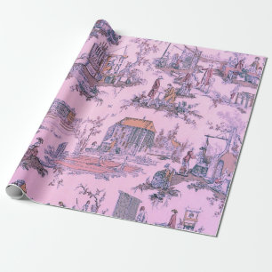 French Pink Toile de Jouy Chinoiserie Decoupage Cadeaupapier