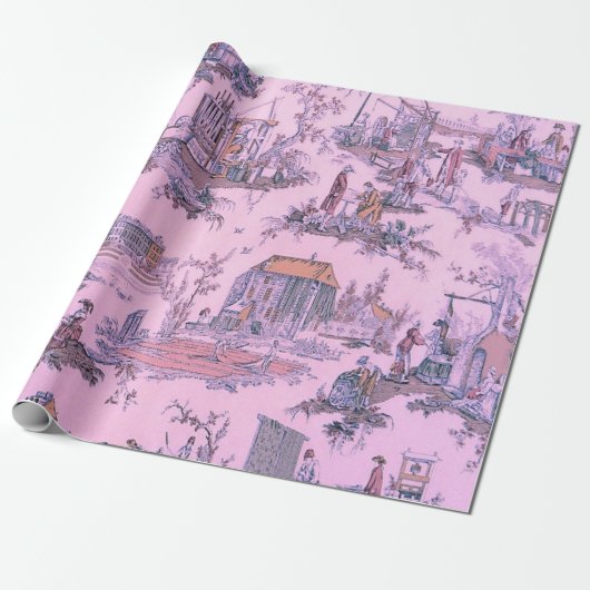 French Pink Toile de Jouy Chinoiserie Decoupage Cadeaupapier (Uitgerold)