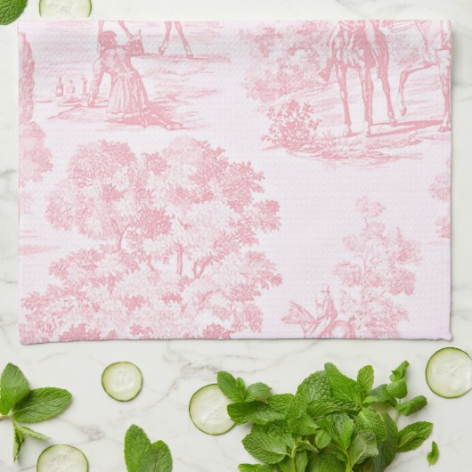 French Pink Toile de Juoy  Pattern Theedoek (Gevouwen)