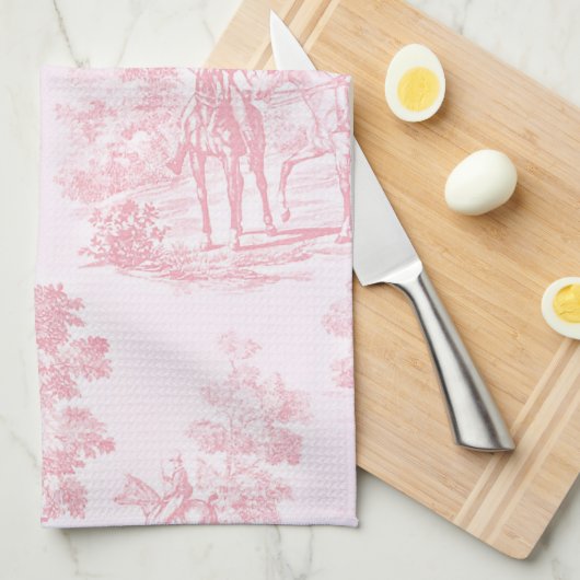 French Pink Toile de Juoy  Pattern Theedoek (Quarter Fold)