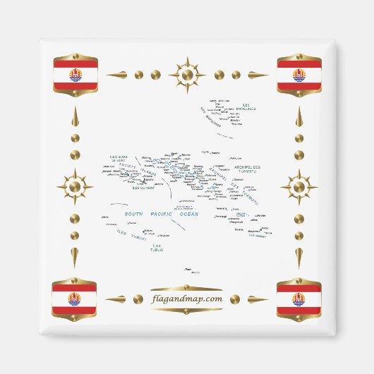 French Polynesia Map + Flags Magnet (Voorkant)