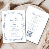 French QR Code All in One Dusty Blue Wedding Kaart