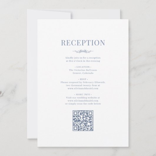 French QR Code All in One Dusty Blue Wedding  Kaart (Achterkant)