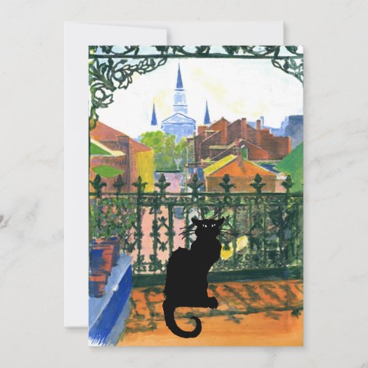 French Quarter Balcony with Black Cat Notitiekaartje (Voorkant)