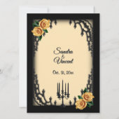 French Quarter Gothic 4 Corner Yellow Rose Wedding Kaart (Achterkant)