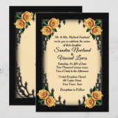 French Quarter Gothic 4 Corner Yellow Rose Wedding Kaart (Voorkant / Achterkant)