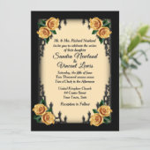 French Quarter Gothic 4 Corner Yellow Rose Wedding Kaart (Staand voorkant)