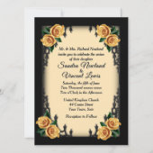 French Quarter Gothic 4 Corner Yellow Rose Wedding Kaart (Voorkant)