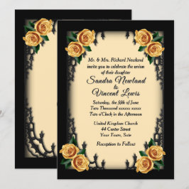 French Quarter Gothic 4 Corner Yellow Rose Wedding Kaart