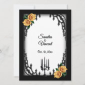 French Quarter Gothic 4 Corner Yellow Rose Wedding Kaart (Achterkant)