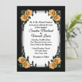French Quarter Gothic 4 Corner Yellow Rose Wedding Kaart (Staand voorkant)