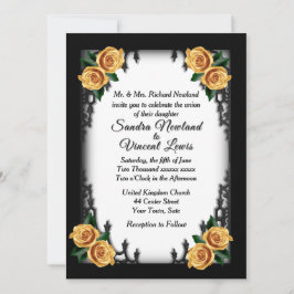 French Quarter Gothic 4 Corner Yellow Rose Wedding Kaart