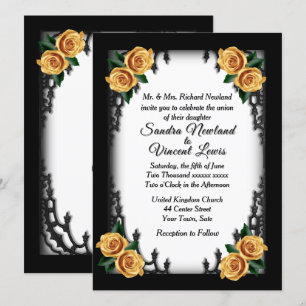 French Quarter Gothic 4 Corner Yellow Rose Wedding Kaart