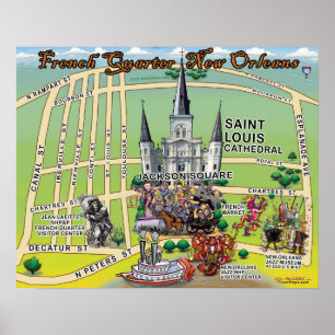 French Quarter New Orleans Leuke kaart Poster