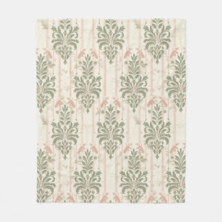 French Retro Damask Stripe Pattern – Vintage Sage  Fleece Deken