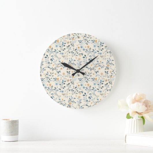 French Retro Spring Botanical Floral Wall Clock Grote Klok (Huis)