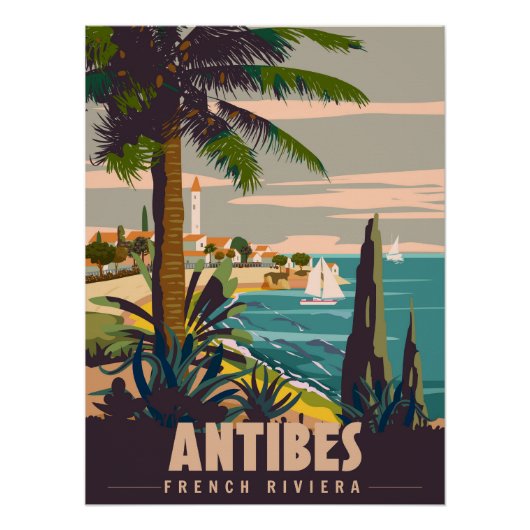 French Riviera Antibes Retro Poster. Tropical coas Perfect Poster (Voorkant)