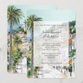French Riviera Beach Coastal Town Wedding Kaart (Voorkant / Achterkant)