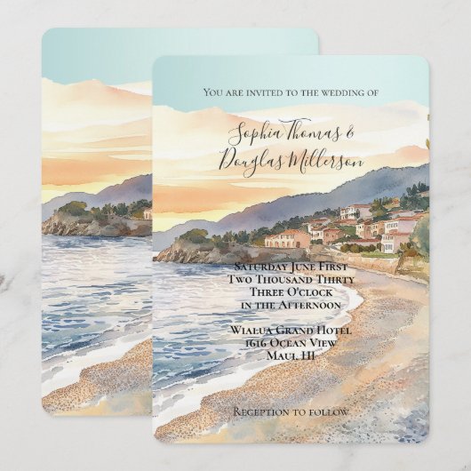 French Riviera Beach Coastal Wedding Kaart (Voorkant / Achterkant)
