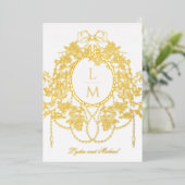 French Rococo Gold Foil Rose Monogram Wedding Folie Uitnodiging (Staand Voorkant)