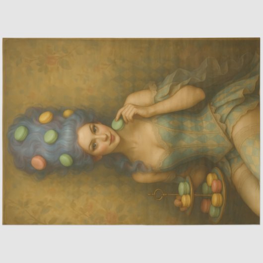 French Rococo Princess Macaron Pinup – Pastel 18th Tissuepapier (Voorkant)