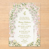 french romantic garden arch monogram royal wedding acryl uitnodigingen (Voorkant)