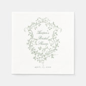 French Sage Green Floral Crest Vrijgezellenfeest Servet (Voorkant)