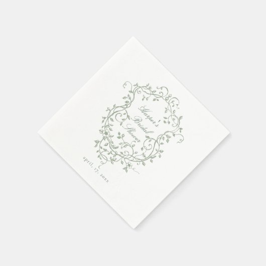 French Sage Green Floral Crest Vrijgezellenfeest Servet (Hoek)