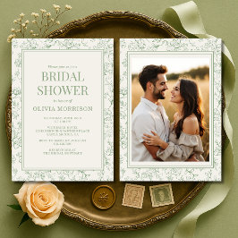 French Sage Green Ivory Photo Bridal Shower Kaart