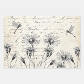 French Script Wildflower Dragonfly Decoupage Craft Inpakpapier Vel (Voorkant 2)