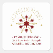 French Sophisticated Gold & Dark Red Snowflake Vierkante Sticker (Voorkant)