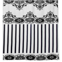 ' French Store Front' White_Black Stripes & Lace